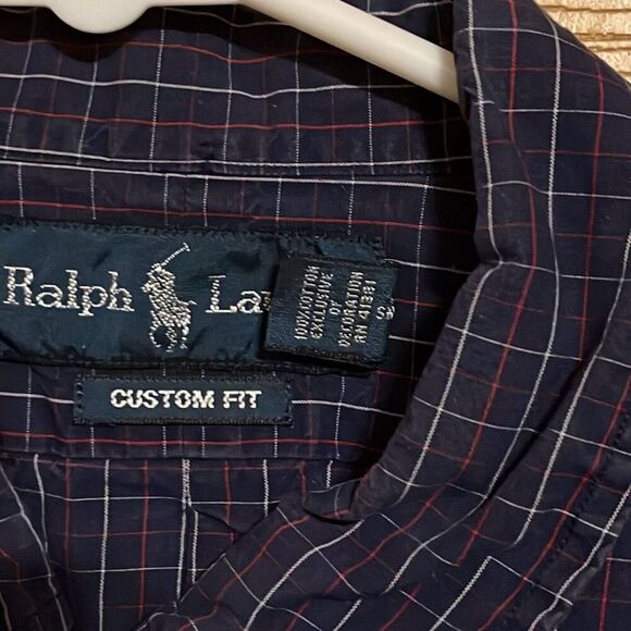 Ralph Lauren Navy Blue Plaid Long Sleeve Shirt Large - Picture 5 of 6